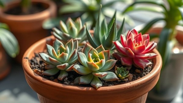 Healthy succulents in pot with well-draining soil indoors.