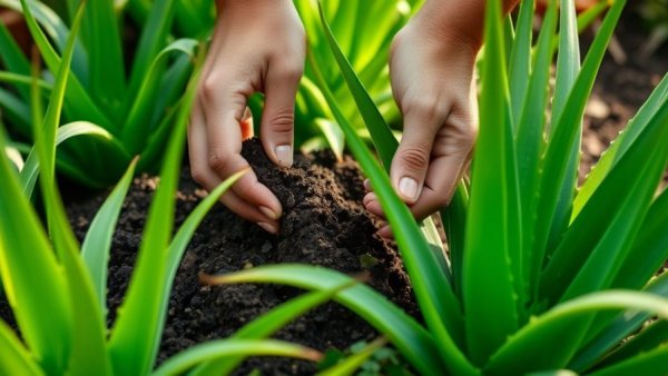 How to Get Aloe Vera to Flower: applying fertilizer to aloe plant.