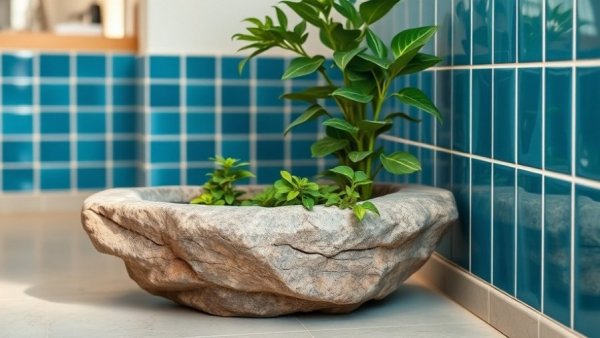 Artistic stone planter in a small space for instant garden makeover tips.