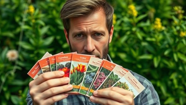 Man showcasing seed packets for crops you can plant in July.