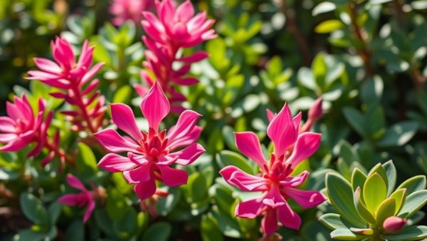 Stunning pink succulent flowers in lush greenery.