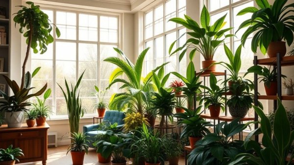 NASA plant studies for urban gardening in a sunlit room with vibrant plants.