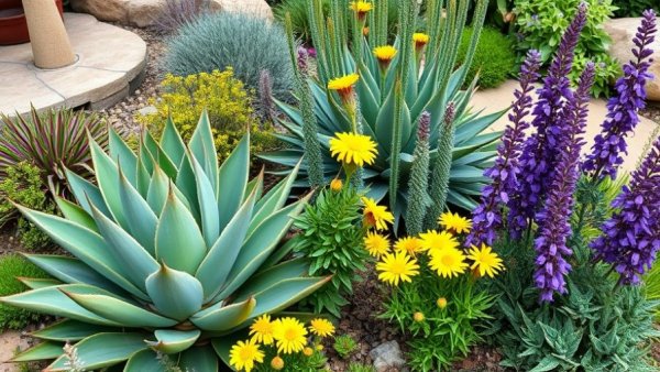 Vibrant drought tolerant balcony plants in a garden setting