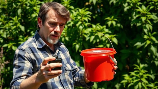 DIY beetle trap setup demonstration in urban garden.