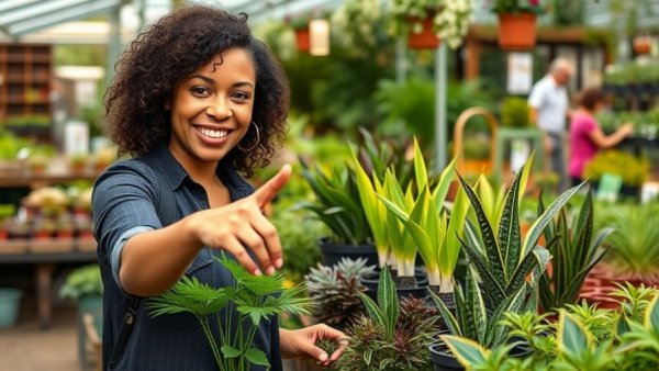 Woman at garden center with native plants in Vancouver.