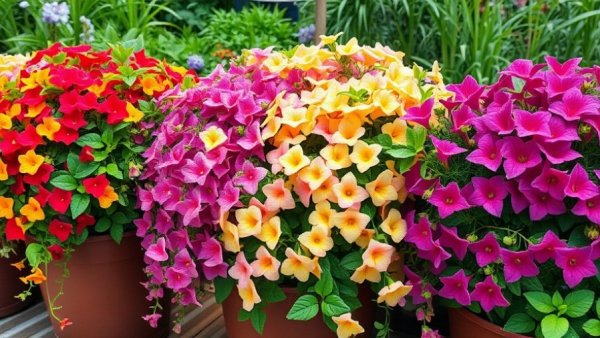 Colorful flowering vines for small spaces in containers.