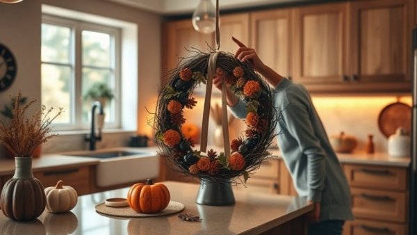 Halloween Centerpiece DIY preparation in cozy kitchen setting