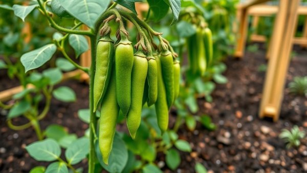 Snap peas in home gardening growing on a vine