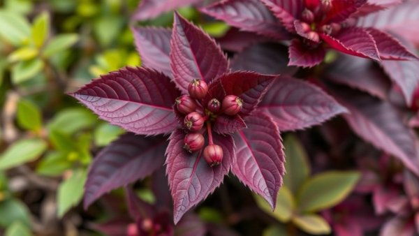 Close-up of native plants in Vancouver with burgundy leaves.