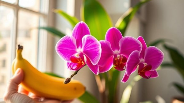 Make Your Orchids Grow and Bloom 10x Faster using a banana near magenta orchids.
