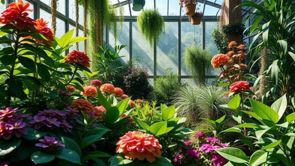 Vibrant indoor garden showing sun vs. shade effects on plants.
