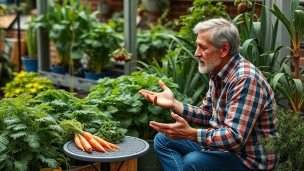 Urban gardener demonstrating carrot-growing hacks for small spaces.