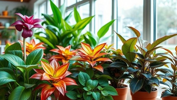 Colorful houseplants highlighting trends for 2027 in a bright setting.