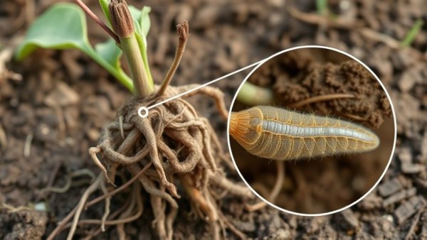 Get Rid of Root-Knot Nematodes: Infested plant and nematode close-up.