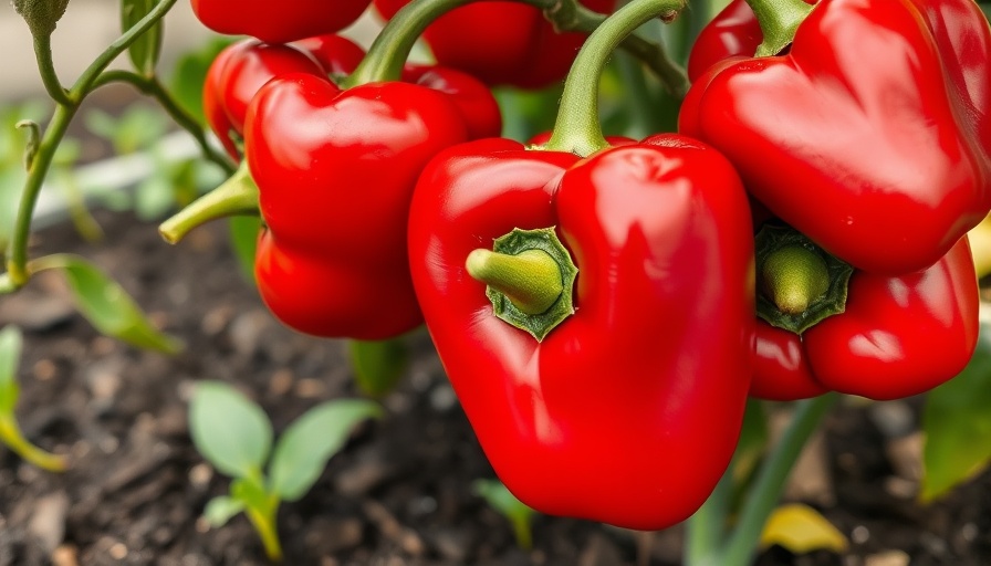 Ripe red peppers in an urban garden environment.