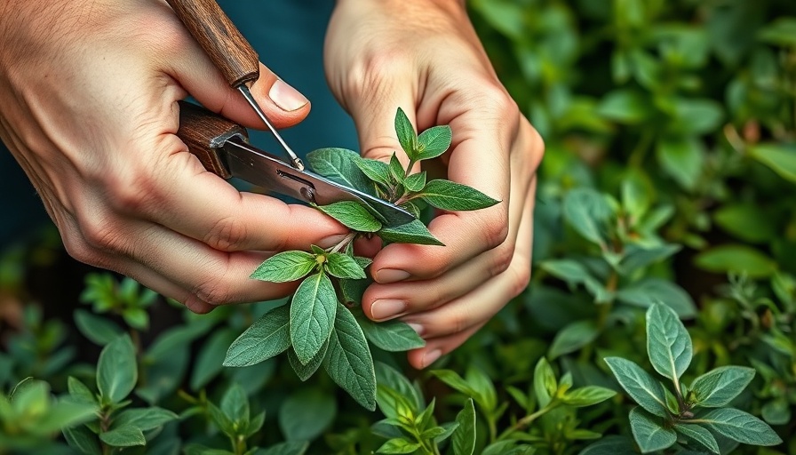 Harvesting sage in a garden setting with detailed close-up.