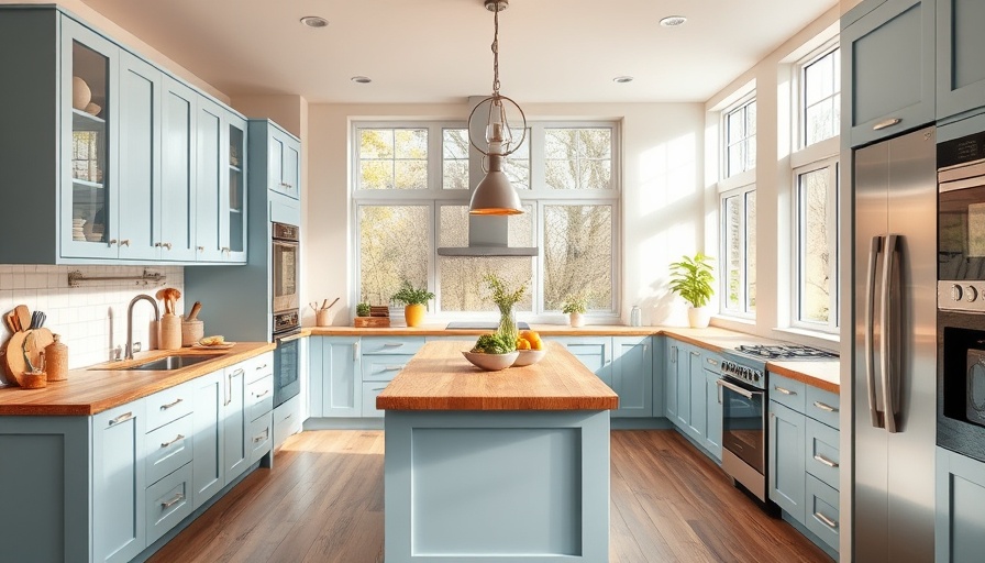 Modern eco-friendly kitchen with eco-friendly swaps and light blue cabinets.