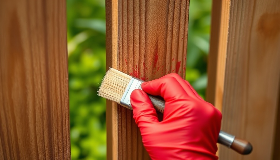 Close-up of painting a wooden fence following guidelines.