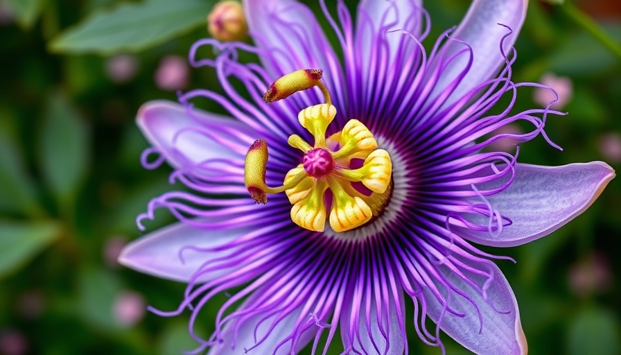 Intricate purple passionflower close-up showcasing vibrant details.