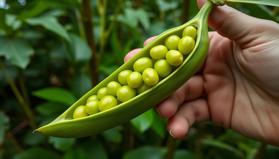 Growing ice cream bean tree with green pod close-up.