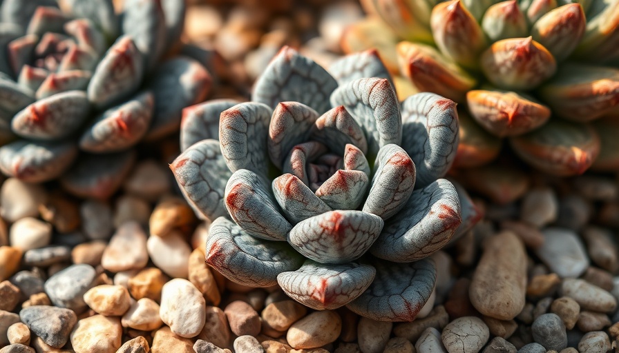 Close-up of unique succulents for balcony garden, detailed stone-like patterns.
