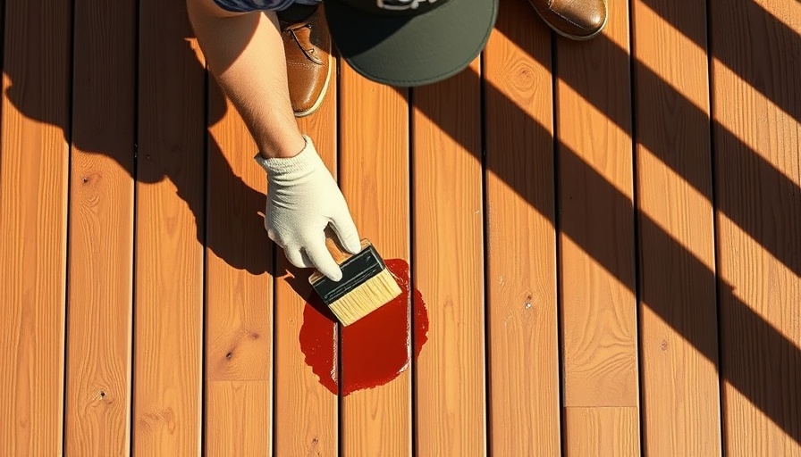 Person staining a wooden deck under sunlight, showcasing best time to stain your deck.