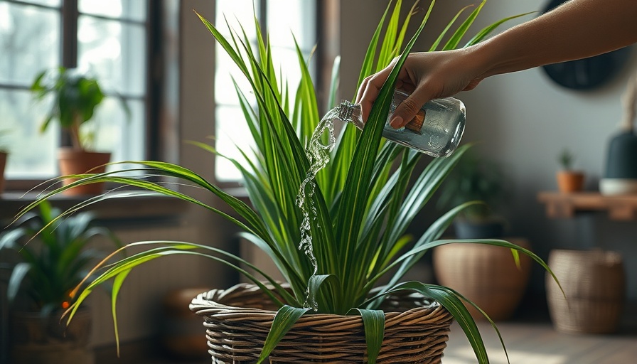 Low-maintenance ponytail palm in a basket being watered indoors.