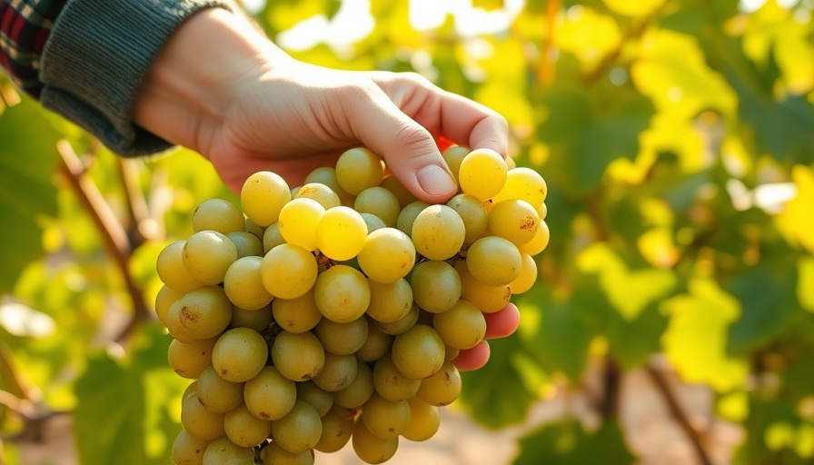 Home grape harvesting with hand picking ripe green grapes.