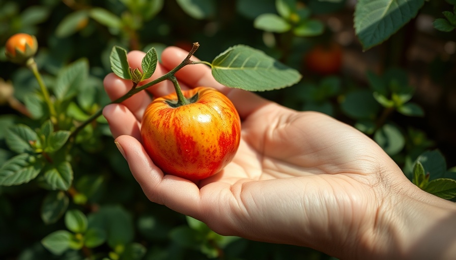 Vibrant fruit in hand, showcasing garden growth.