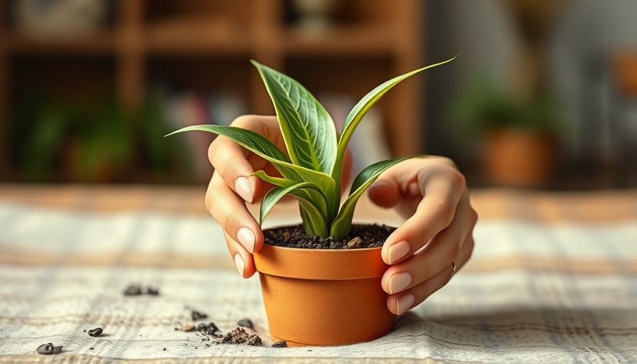 Hands planting a snake plant in a pot, indoor plant care.