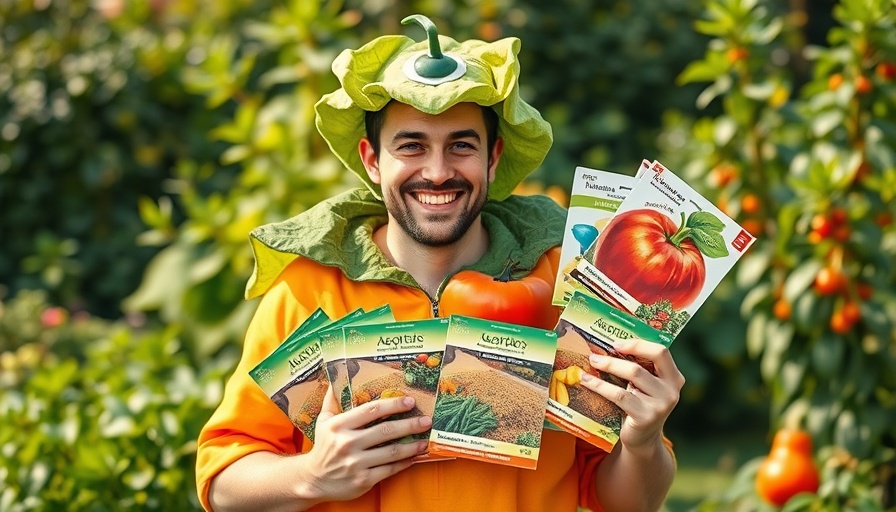 Person holding seed packets for planting crops in October, vibrant garden background