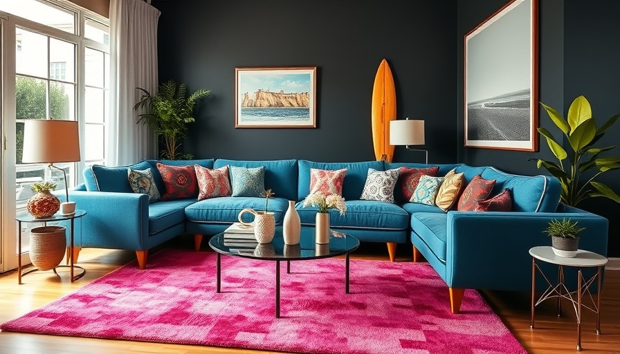 Eclectic modern living room with blue sofa and vintage decor, accent wall alternatives