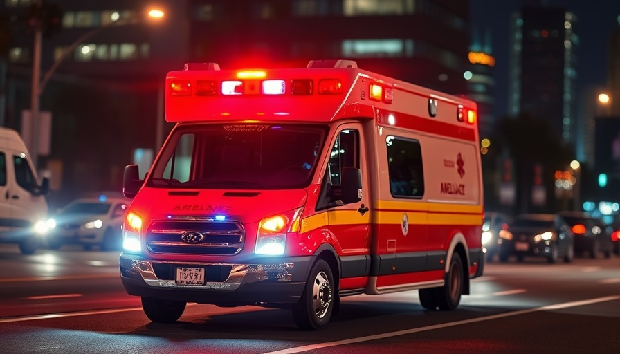 Bloomington vehicle collision scene with ambulance lights at night.