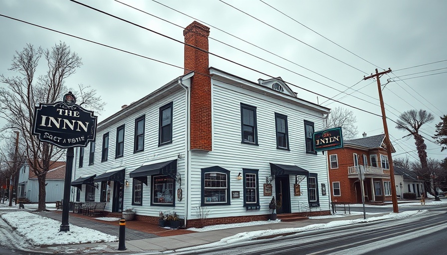 Historic Afton House Inn with snowy sidewalk and street view