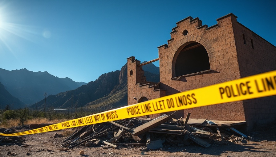 Palm Springs fertility clinic explosion scene with police tape and debris.