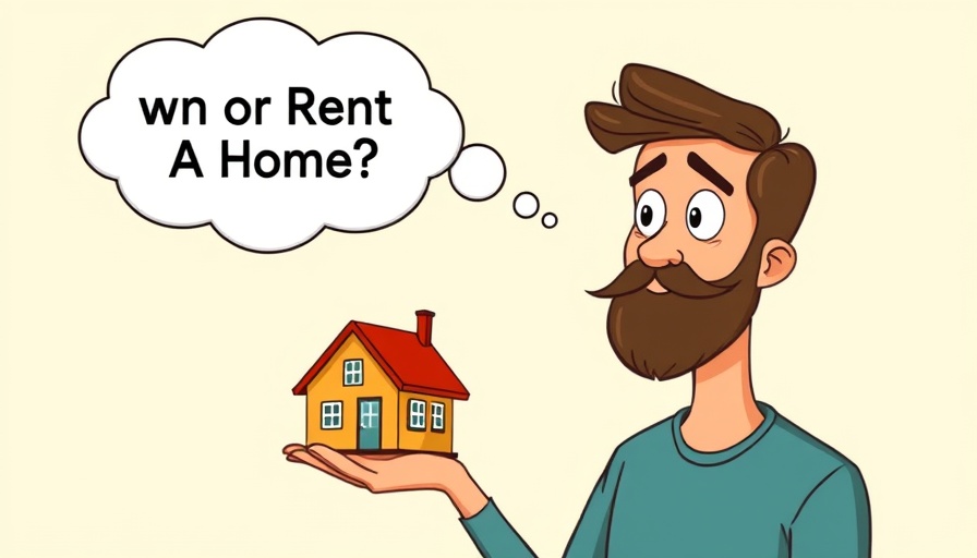 Illustration of a man holding house model weighing renting vs buying for permanent renters millennials.