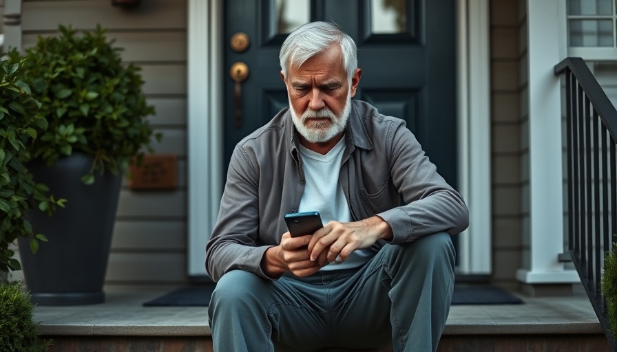 Concerned man looking at smartphone, pondering political violence signs.