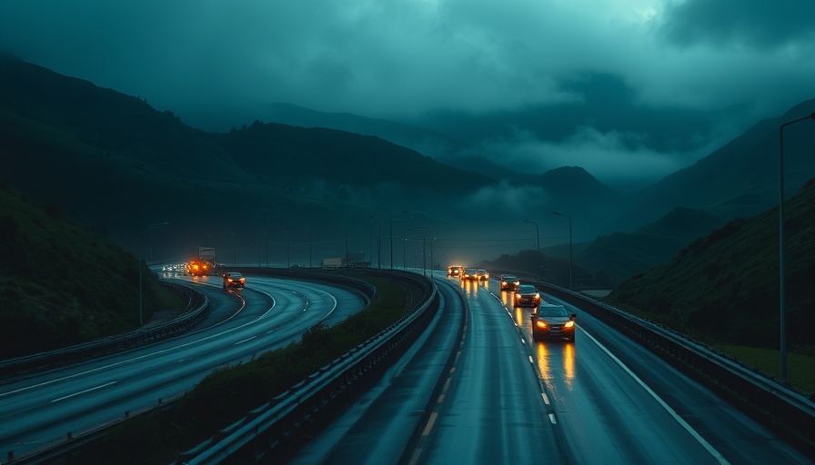 Delhi-Dehradun Expressway during misty evening with cars.