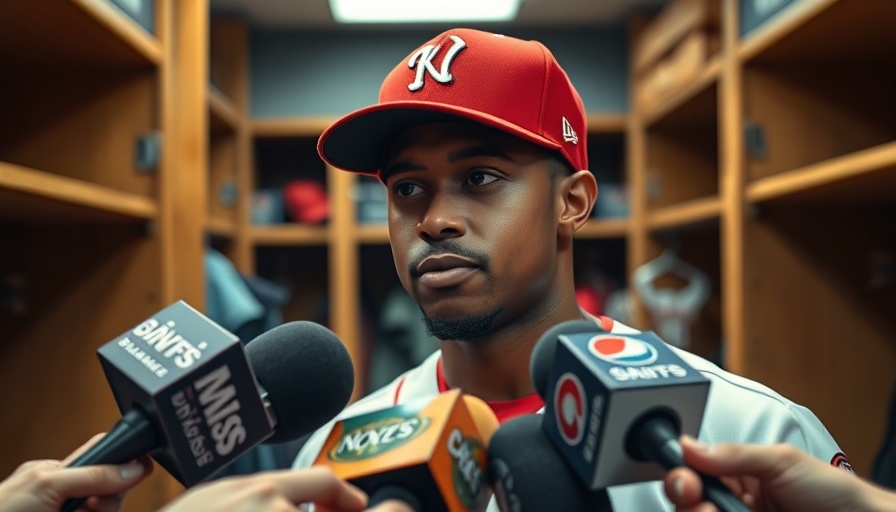 Baseball player in locker room speaking to reporters