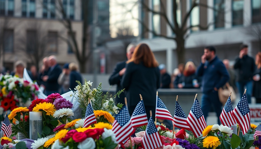 Memorial with flowers and flags during the DFL primary election in Minnesota.
