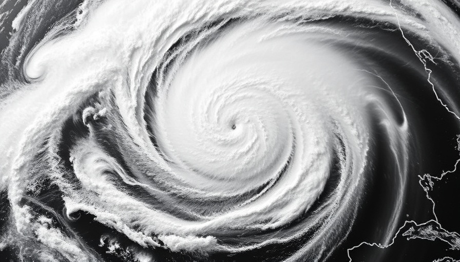 Satellite view of Hurricane Erin 2025 swirling in the ocean.