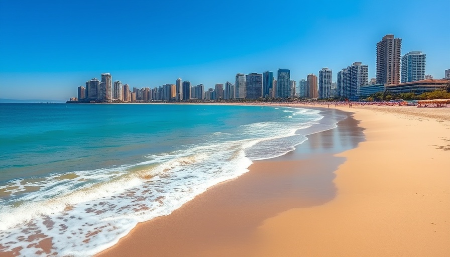 Benidorm beach during heatwave red alert with vibrant skyline.