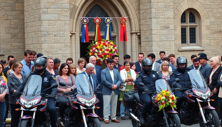 Annunciation shooting community response with police officers and attendees at a somber event.