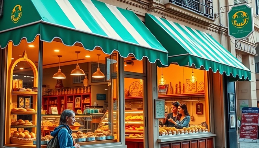 Cheesecake Funk bakery opening in Excelsior, lively street scene.