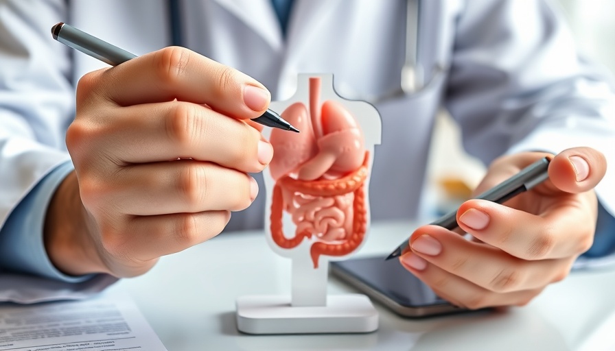 Doctor explaining digestive system model, illustrating SIBO test validity.
