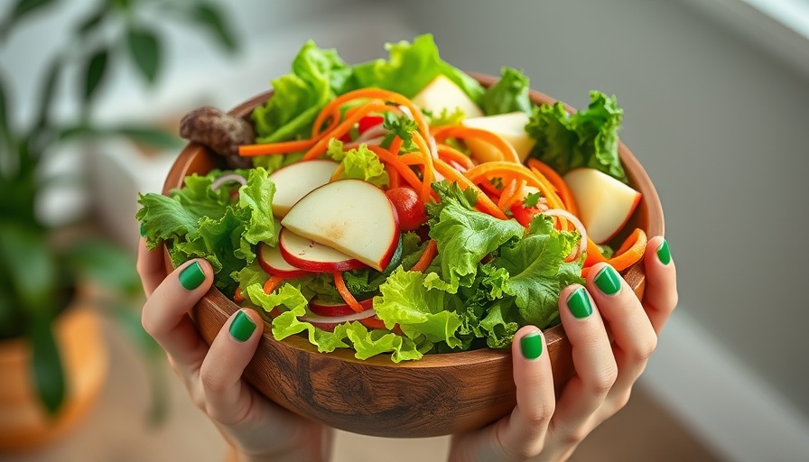 Delicious fresh salad with lettuce, carrots, apples in wooden bowl for SIBO diet.
