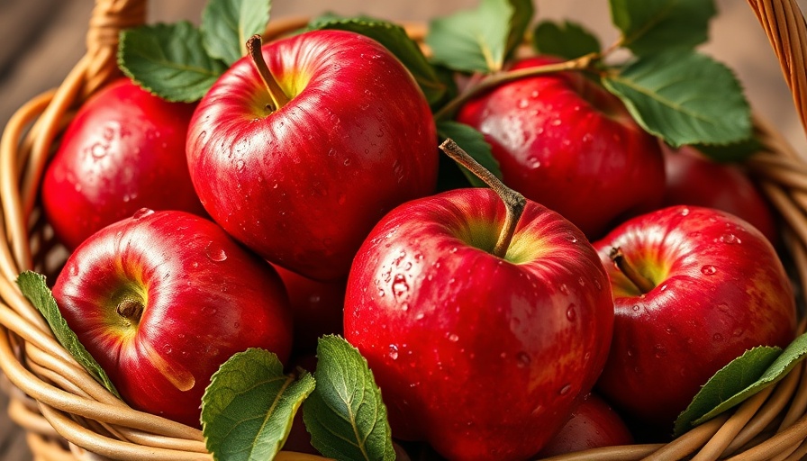 Vibrant red apples with dewdrops in a basket for Minnesota apple harvest.