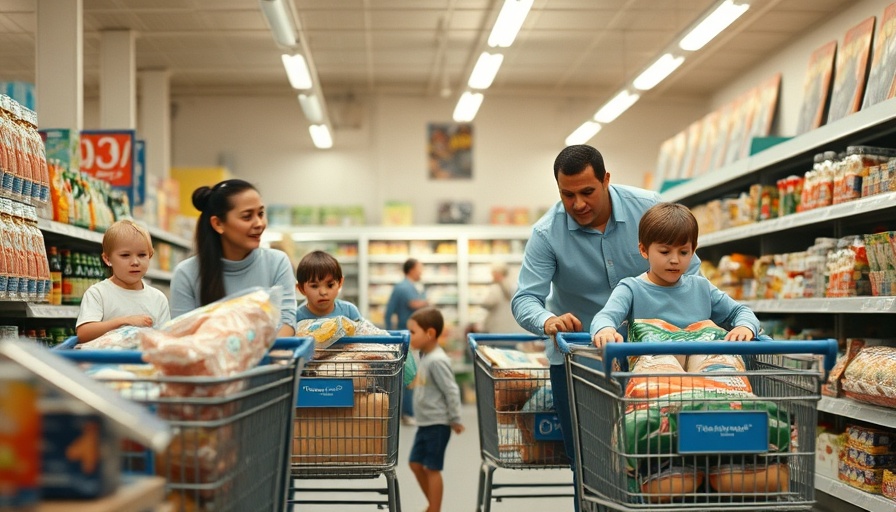 Family shopping scene in a rural grocery store, highlighting closures.