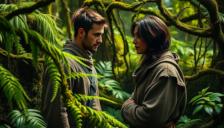 Twin Cities Film Fest 2025: Scene in lush forest with rustic clothed duo.