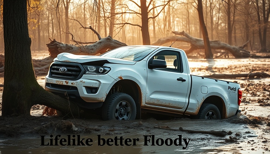 Flood aftermath scene featuring a crashed truck, CBS Weekend News.